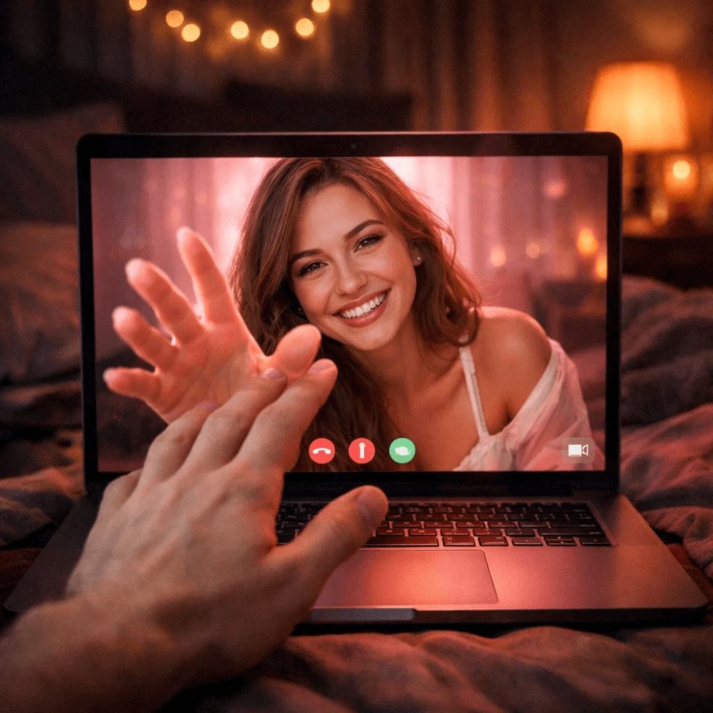 Long-distance couple spending time together online