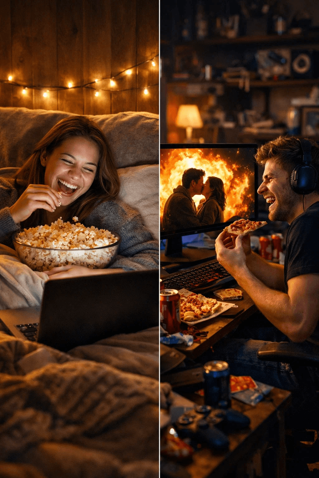 Long-distance couple visual for a movie date night